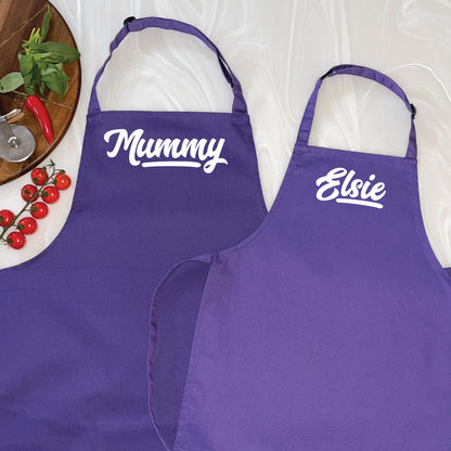 Personalised Retro Parent And Child Apron Set