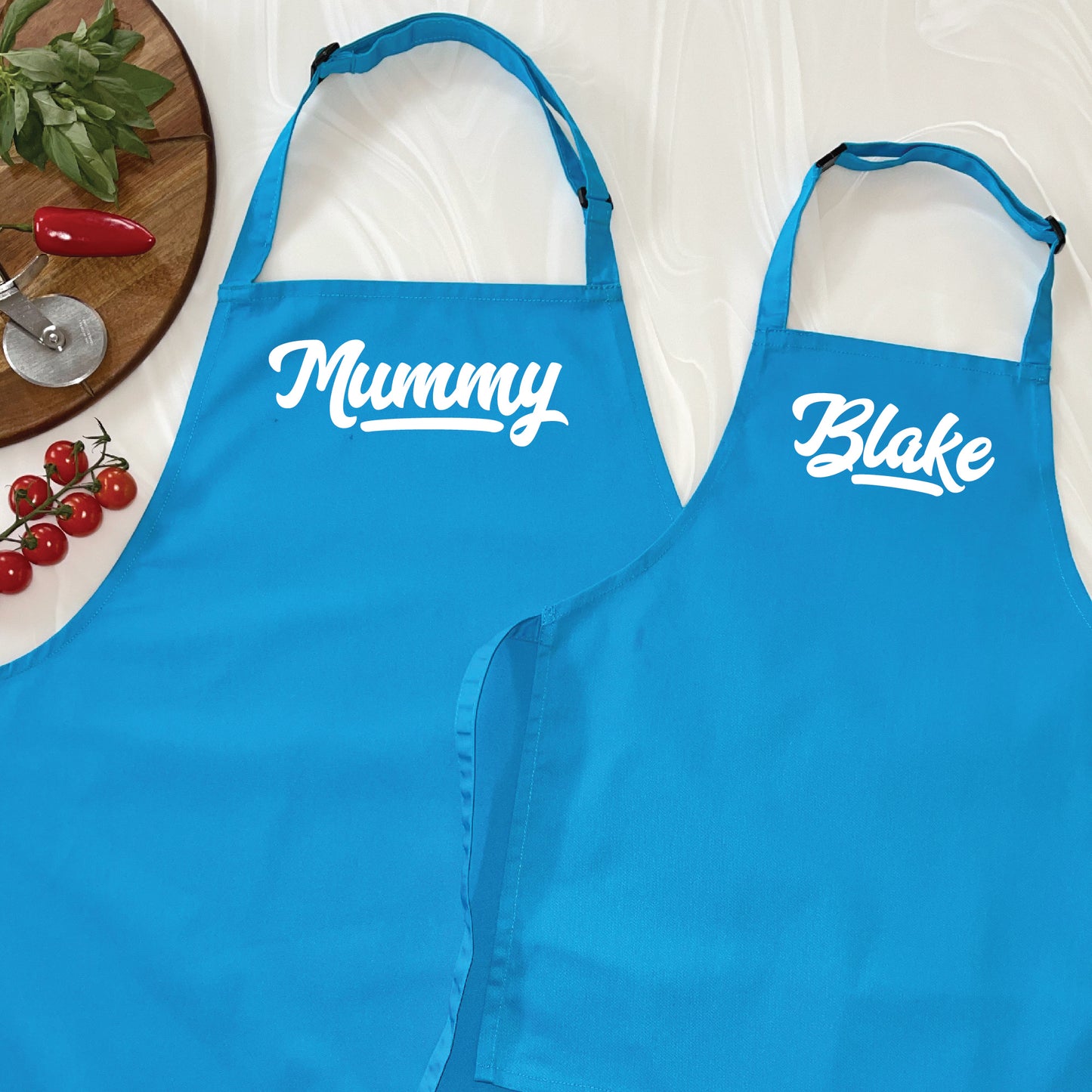 Personalised Retro Parent And Child Apron Set