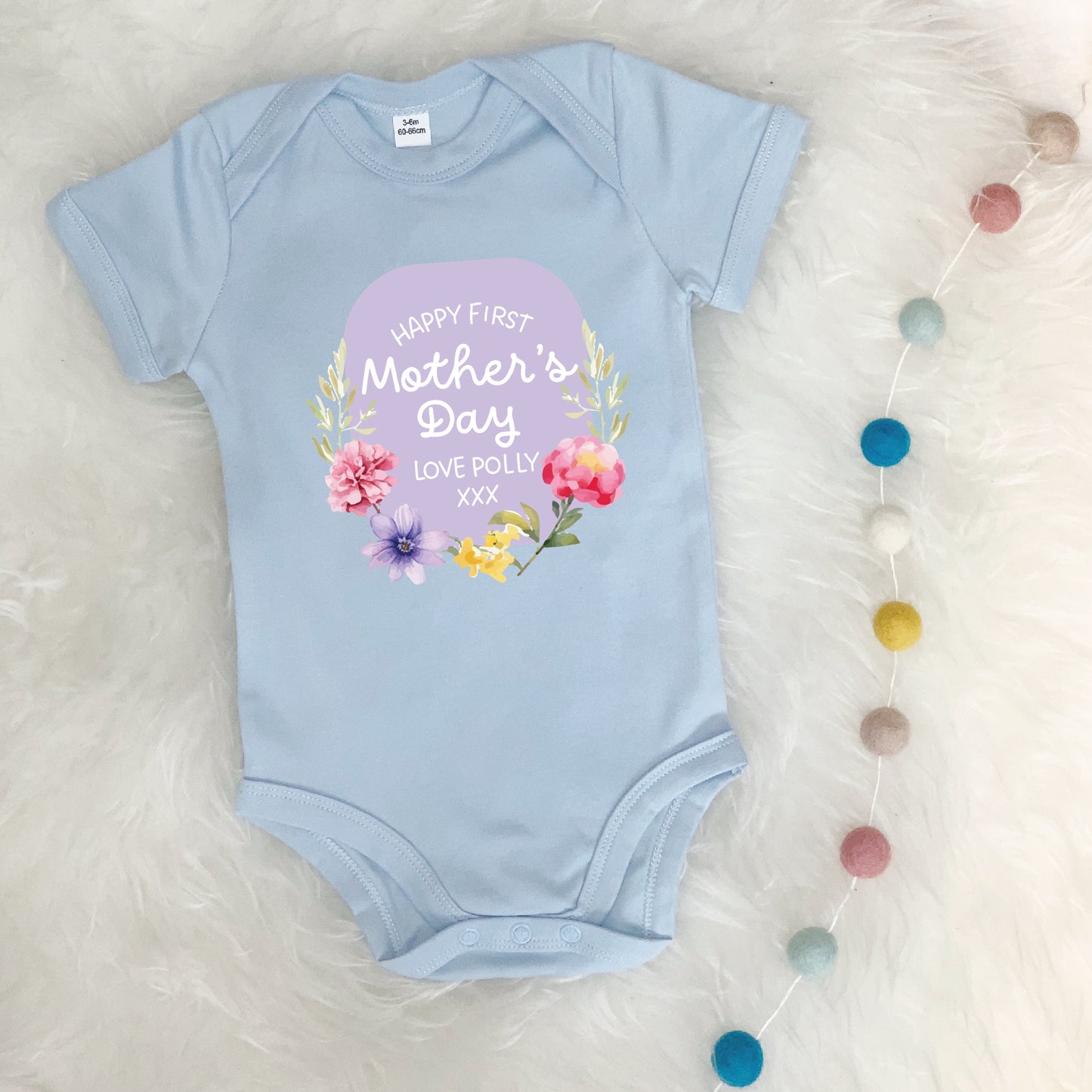 Personalised Happy First Mother's Day Floral Babygrow