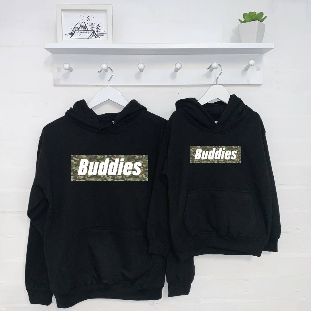 'Buddies' Black And Camo Dad And Child Matching Hoodies