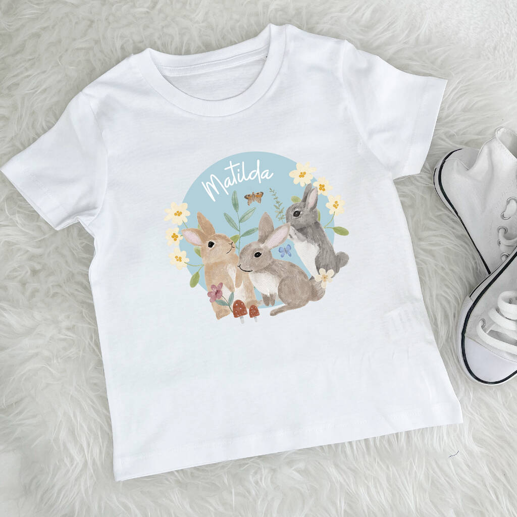 Personalised Easter Bunny Scene Egg Kids T Shirt