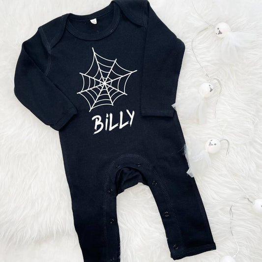 Personalised Spider Web First Halloween Babygrow