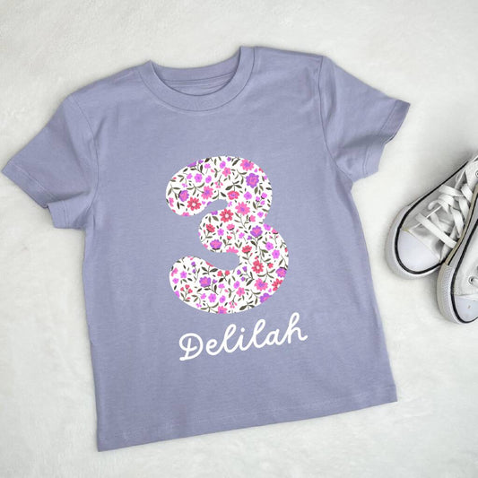 Pink Floral Number Birthday T Shirt