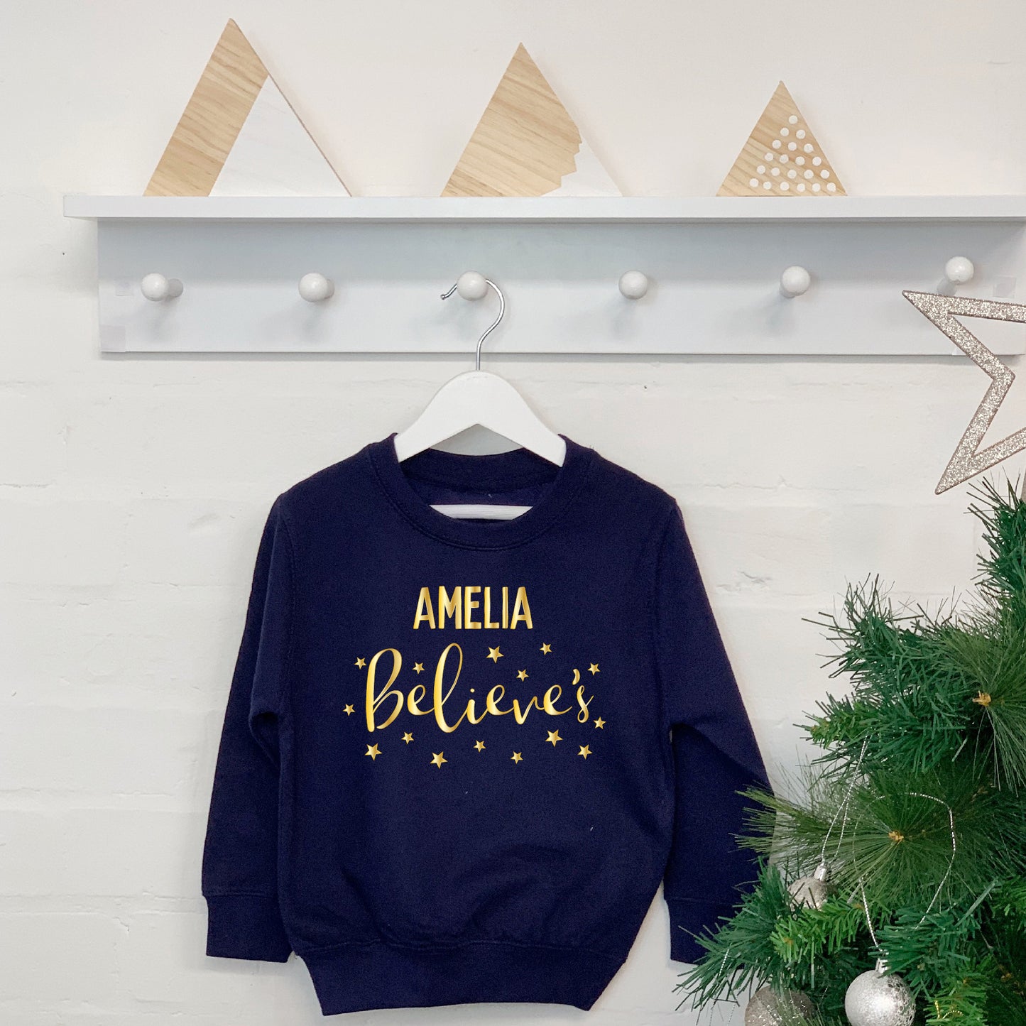 Personalised Believes Kid's Christmas Jumper Gold Stars