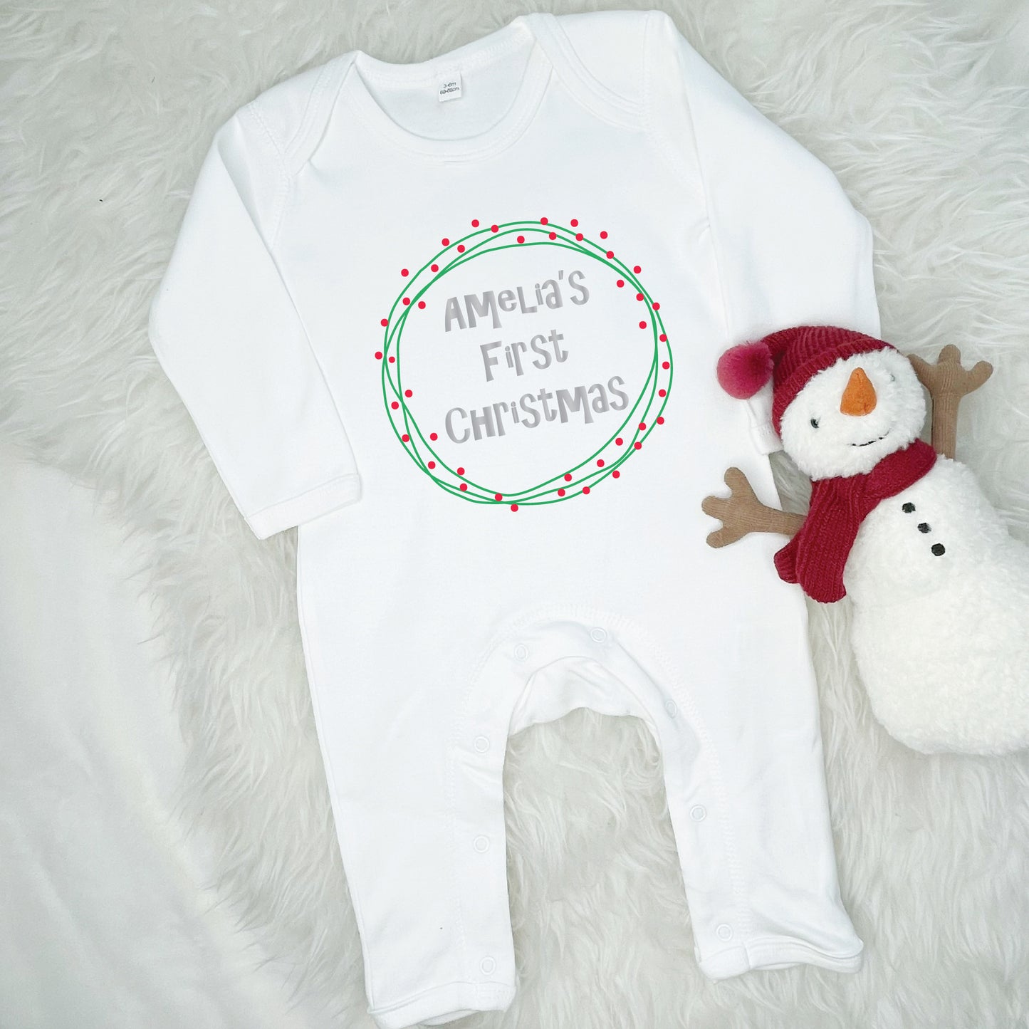 Modern Wreath Personalised First Christmas Rompersuit