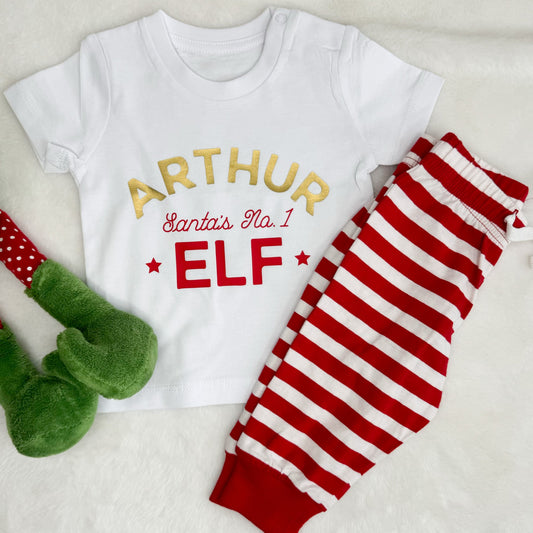 Personalised Childs Elf Christmas Pyjamas