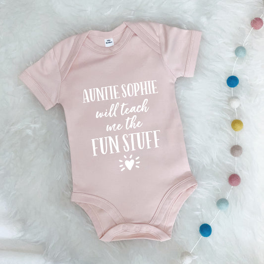 Auntie … Will Teach Me The Fun Stuff Babygrow - Lovetree Design