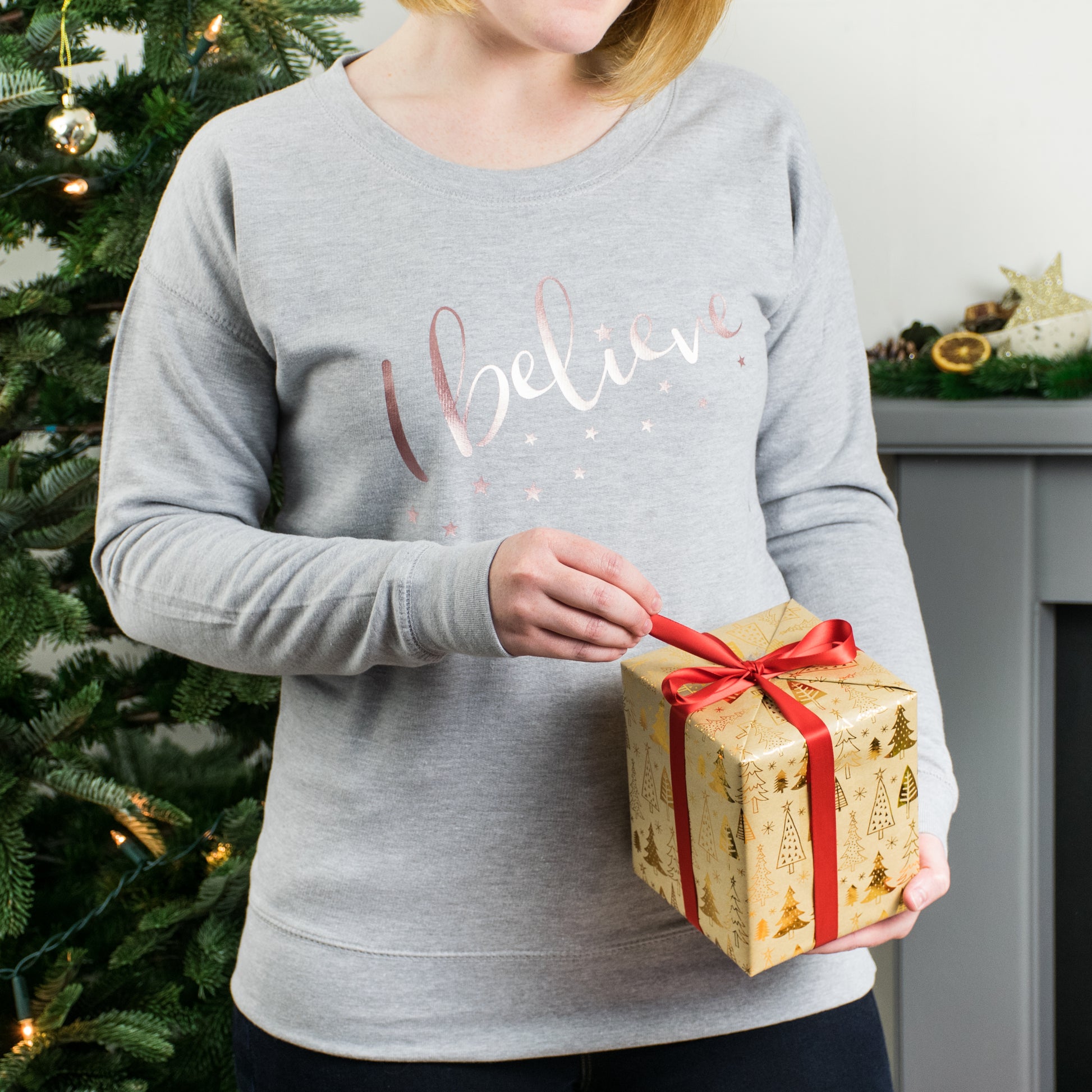 I Believe Rose Gold Stars Christmas Sweatshirt - Lovetree Design