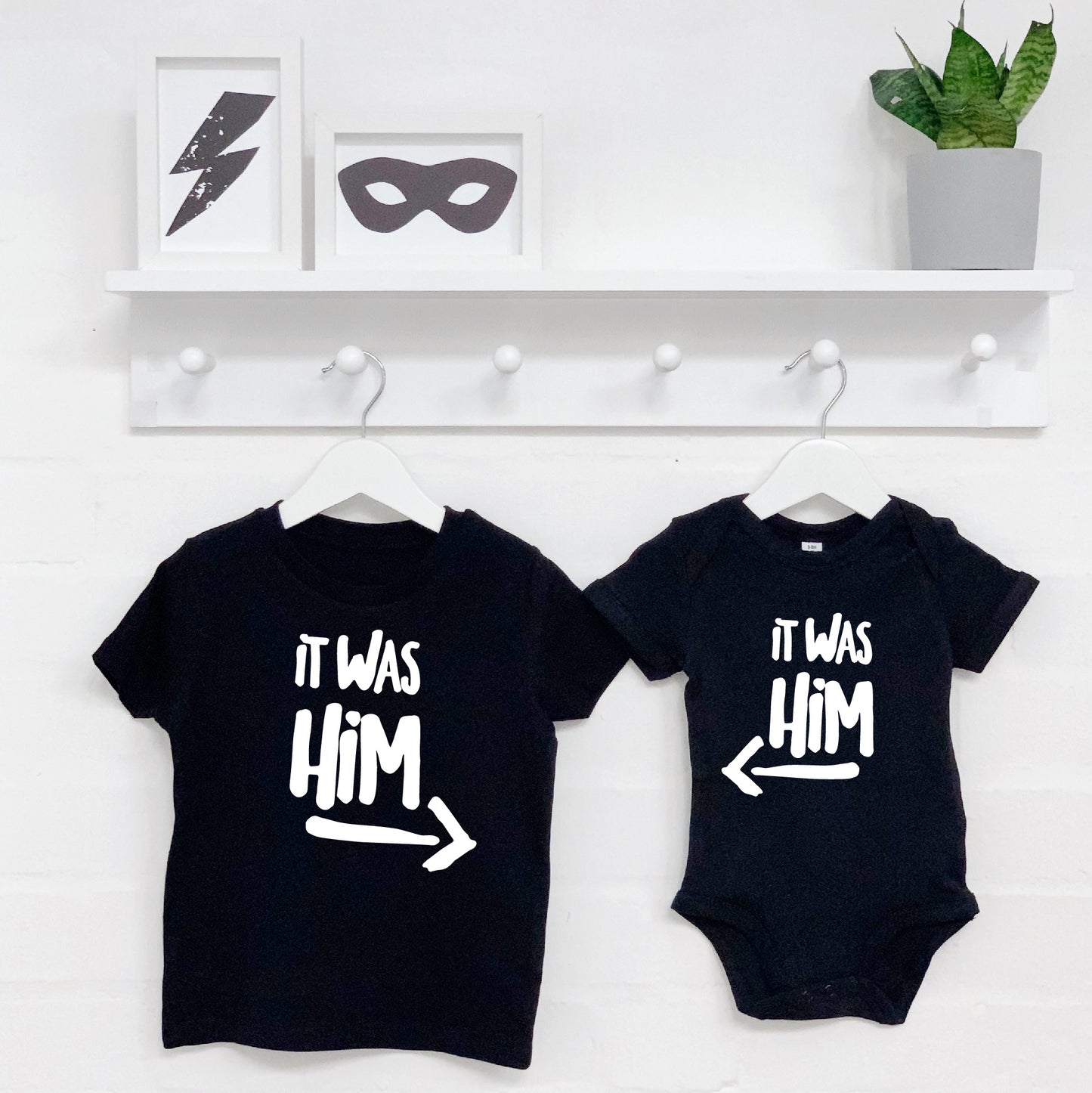 It Was Him! / It Was Her! Sibling Rivalry T Shirt Set - Lovetree Design