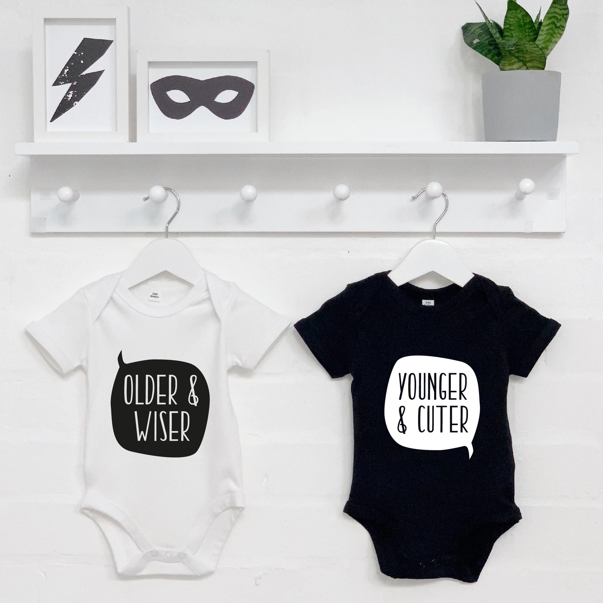 Twin Babygrow Set Older And Wiser Vs Younger And Cuter - Lovetree Design