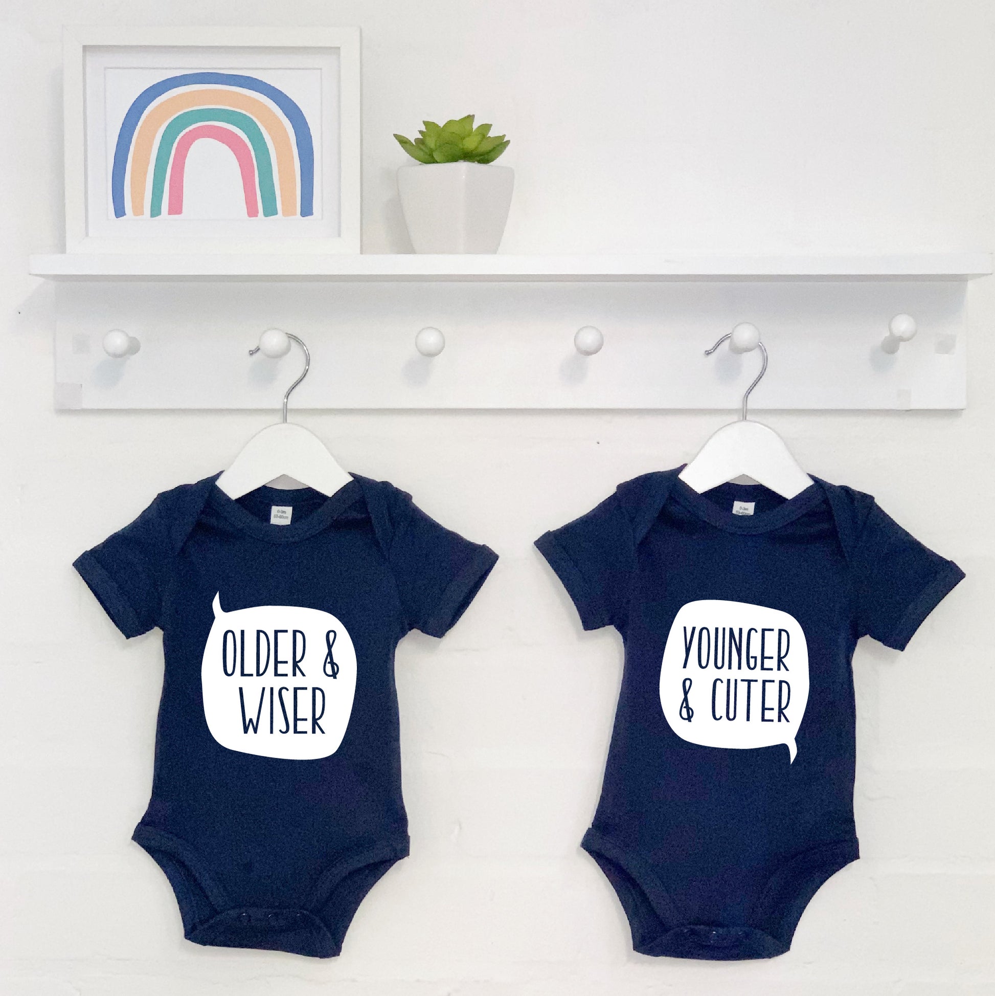 Twin Babygrow Set Older And Wiser Vs Younger And Cuter - Lovetree Design