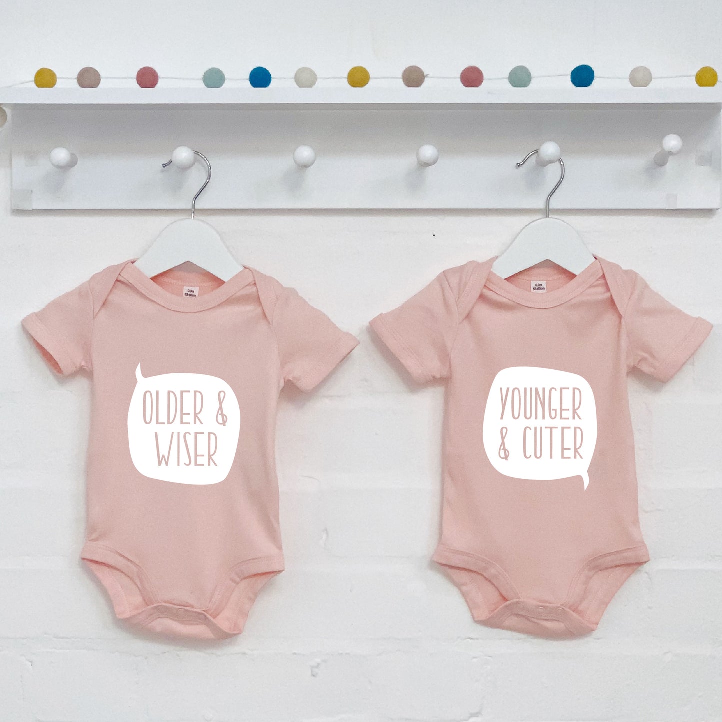 Twin Babygrow Set Older And Wiser Vs Younger And Cuter - Lovetree Design