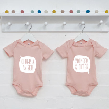 Twin Babygrow Set Older And Wiser Vs Younger And Cuter - Lovetree Design