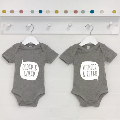 Twin Babygrow Set Older And Wiser Vs Younger And Cuter - Lovetree Design