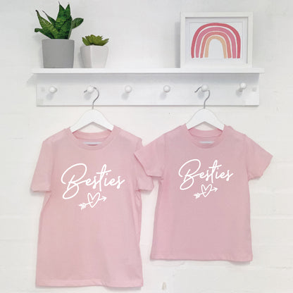 Besties Heart Matching Girls T Shirts In Pink - Lovetree Design