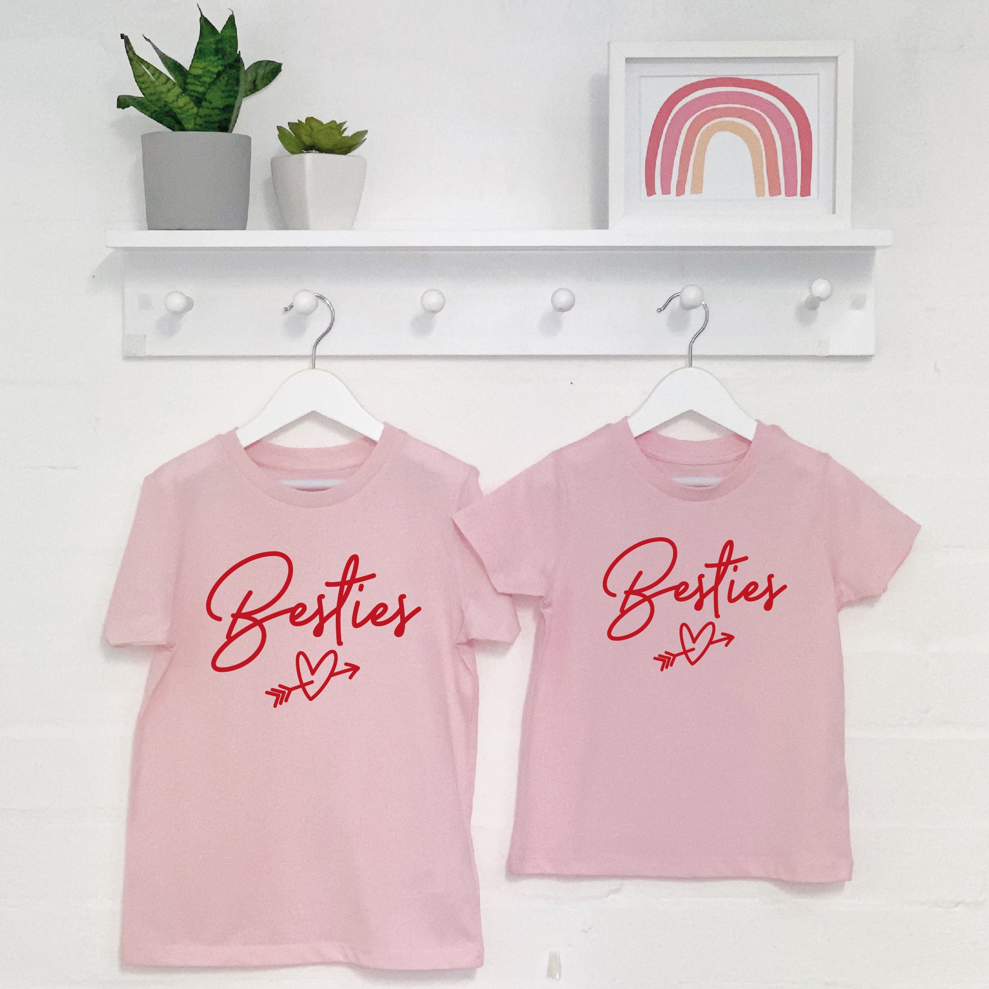 Besties Heart Matching Girls T Shirts In Pink - Lovetree Design