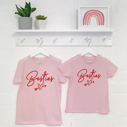 Besties Heart Matching Girls T Shirts In Pink - Lovetree Design