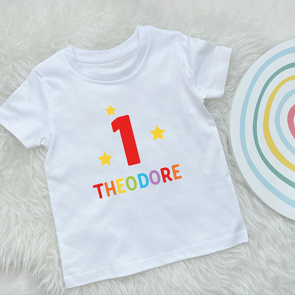 Kids Personalised Rainbow Birthday T Shirt