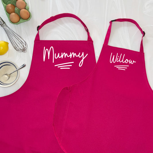 Personalised Mummy And Child Ballpoint Apron Set - Lovetree Design