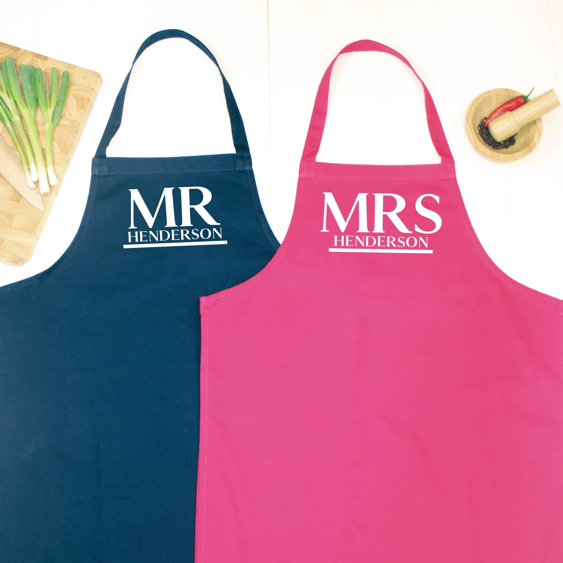 Mr And Mrs Personalised Couples Aprons - Lovetree Design