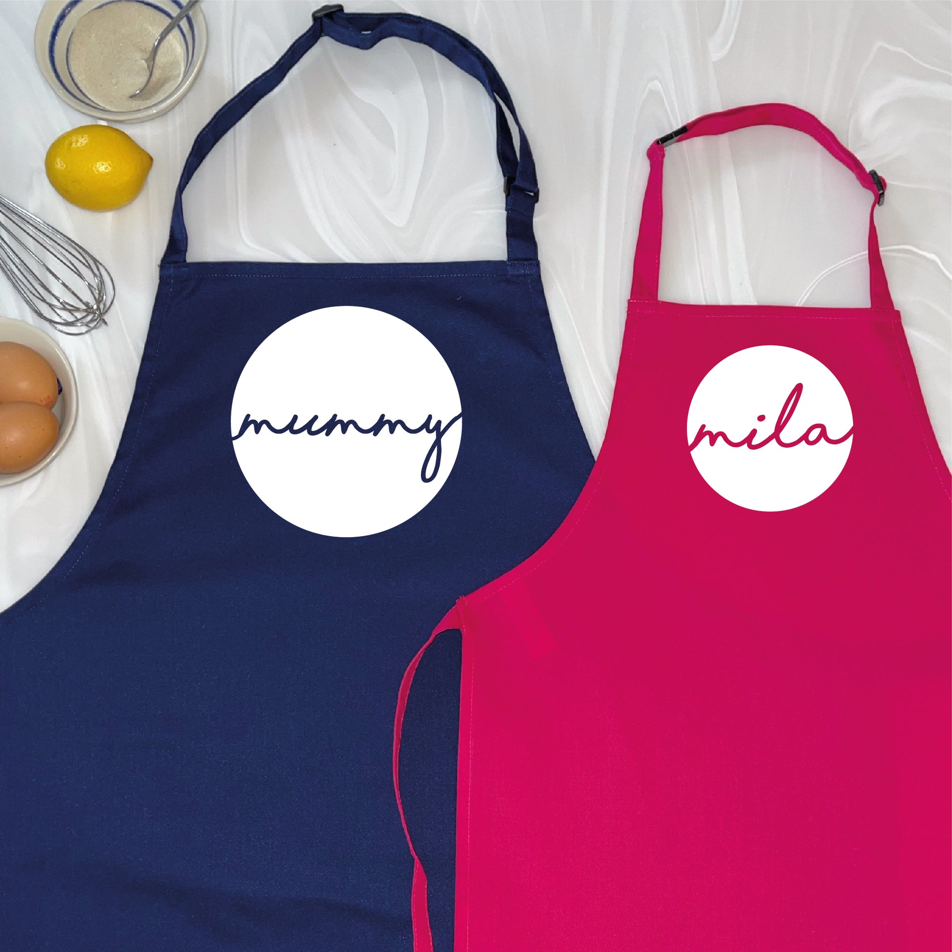 Personalised Mum And Child Circle Design Apron Set - Lovetree Design