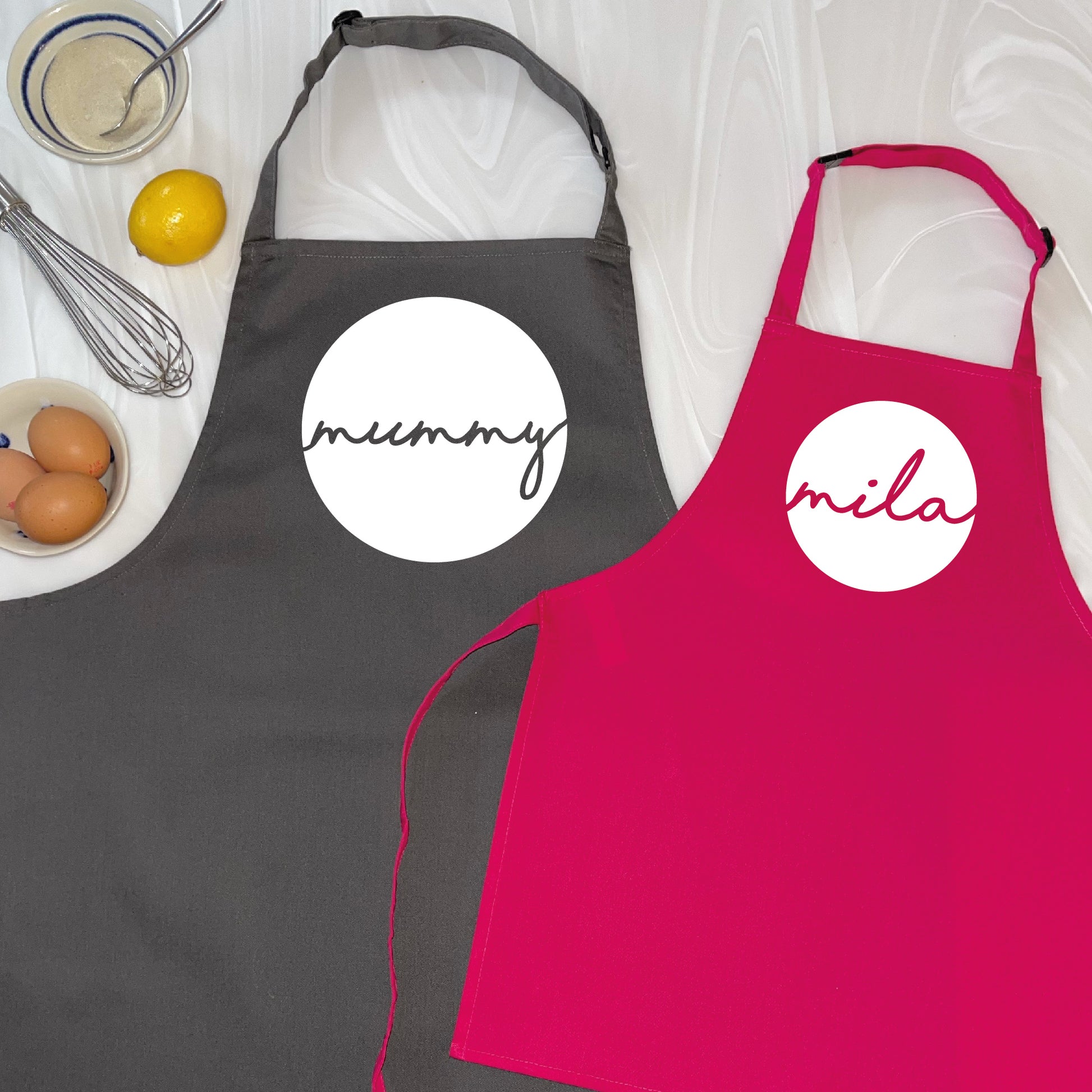 Personalised Mum And Child Circle Design Apron Set - Lovetree Design