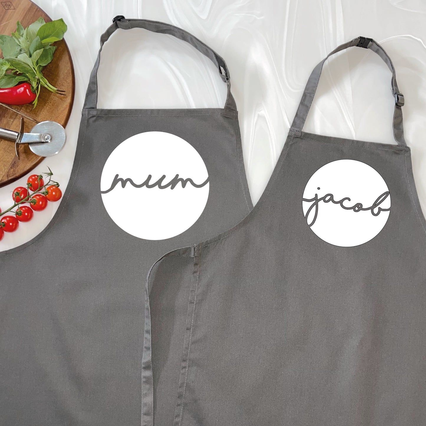 Personalised Mum And Child Circle Design Apron Set - Lovetree Design