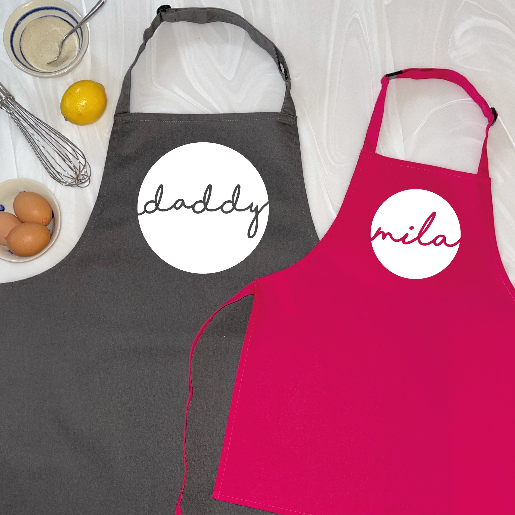 Personalised Father And Child Circle Design Apron Set - Lovetree Design