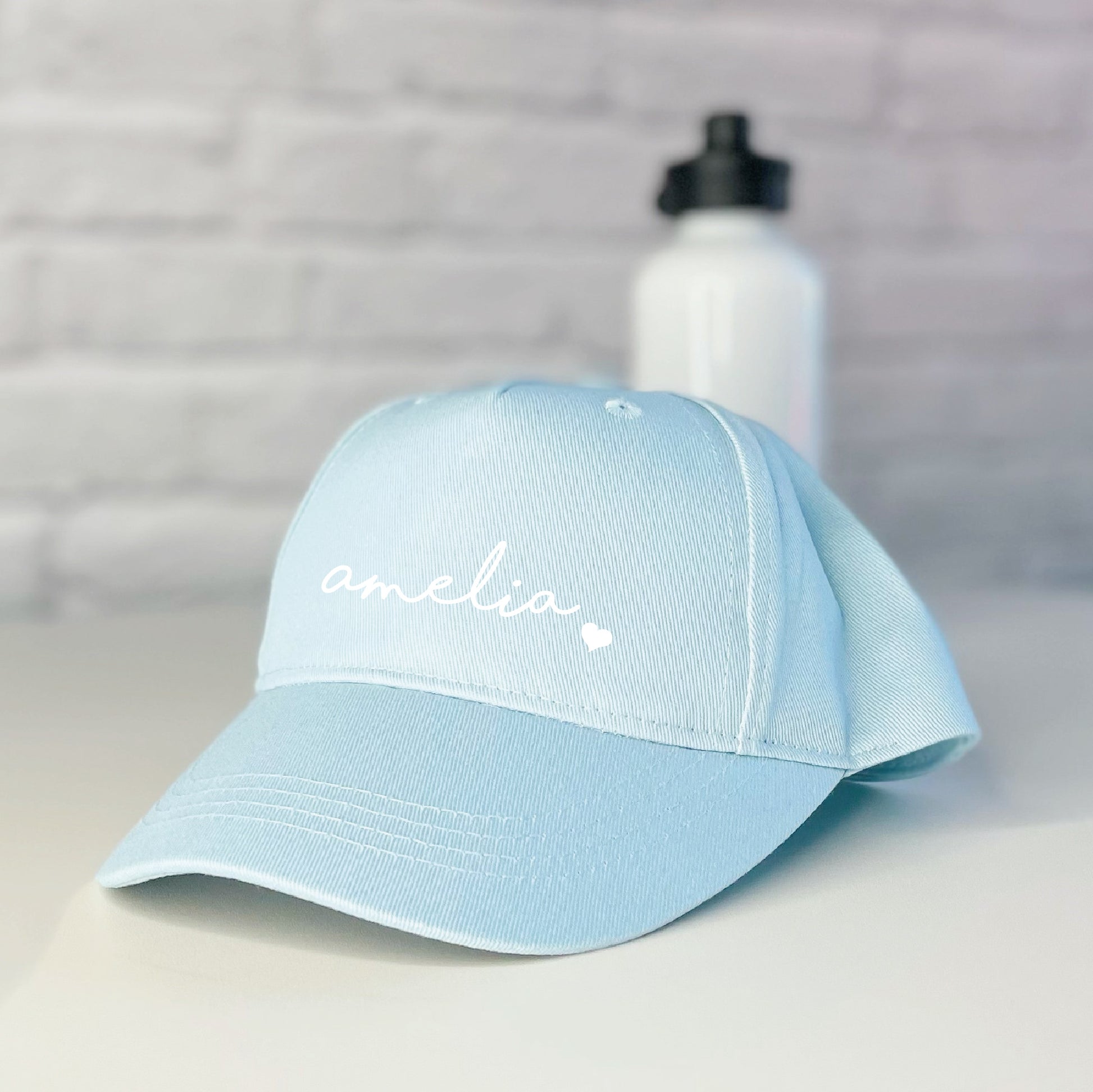 Girls Personalised kids Cap  with heart or star blue