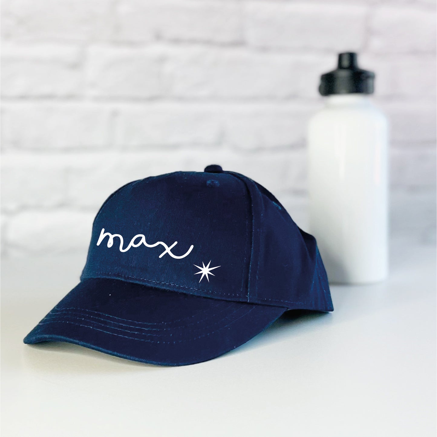 Girls Personalised kids Cap  with heart or star navy