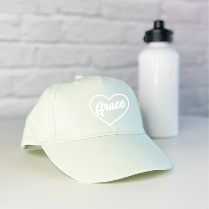 Girls Personalised kids Cap  with heart mint