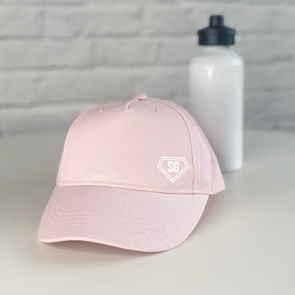 personalised kids cap with badge heart