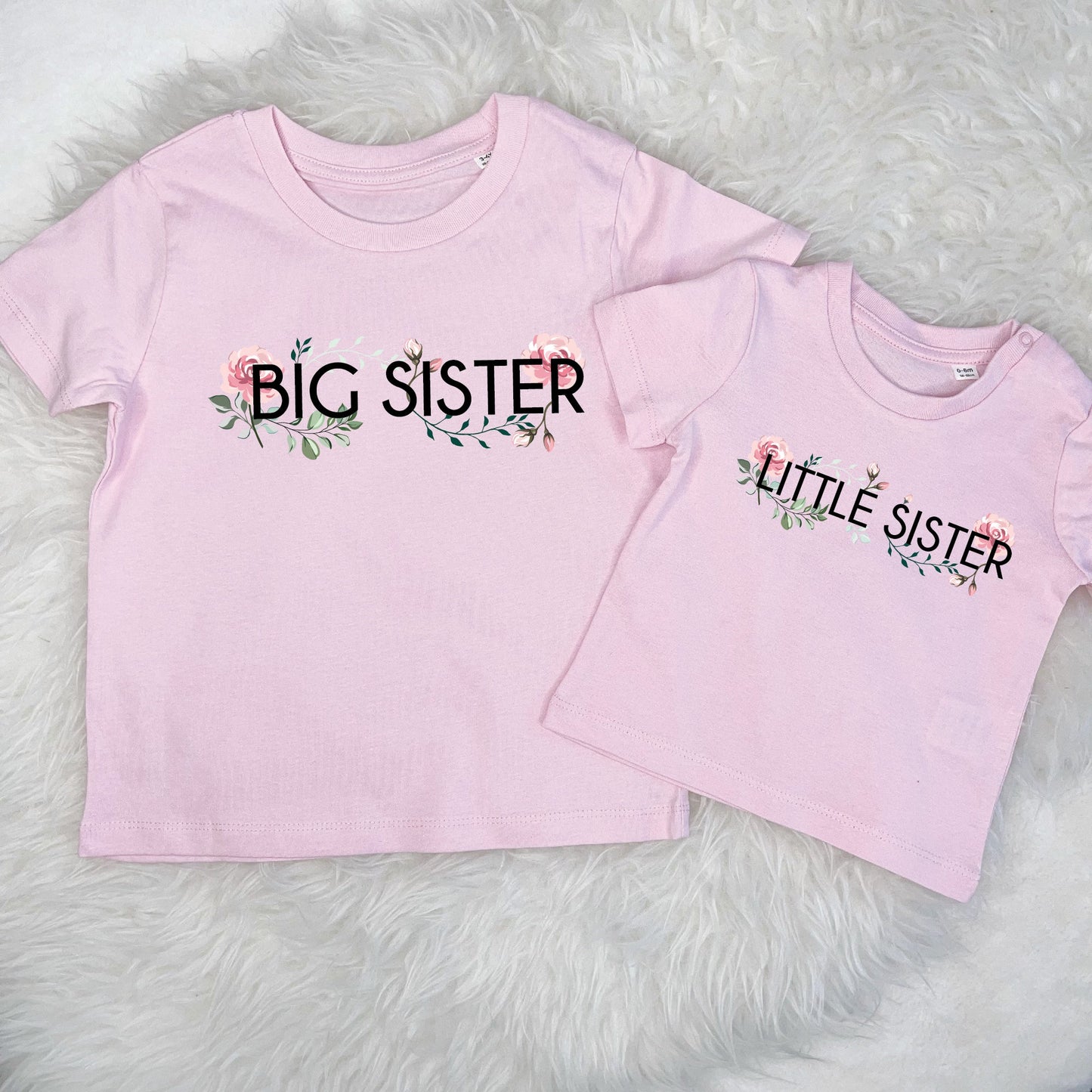 Personalised Big Sister Little Sister Pink T Shirt Set