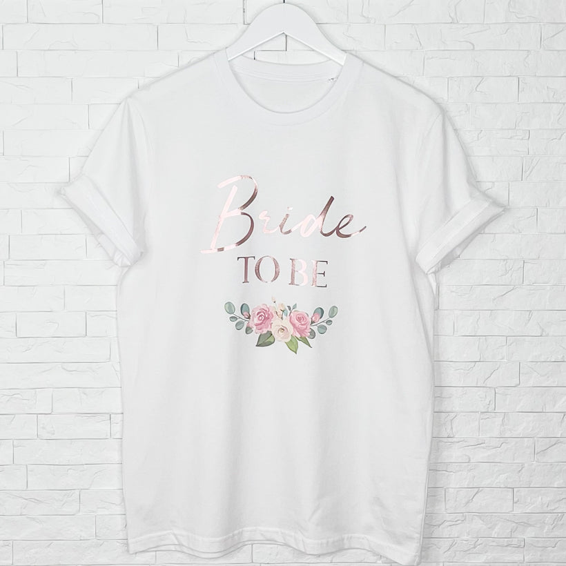 t shirt with rose gold writing