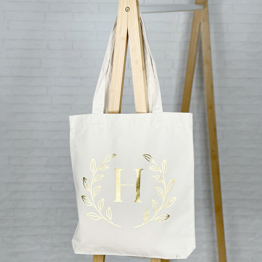 Gold Olive Leaf Tote Bag Personalised With Initial - Lovetree Design