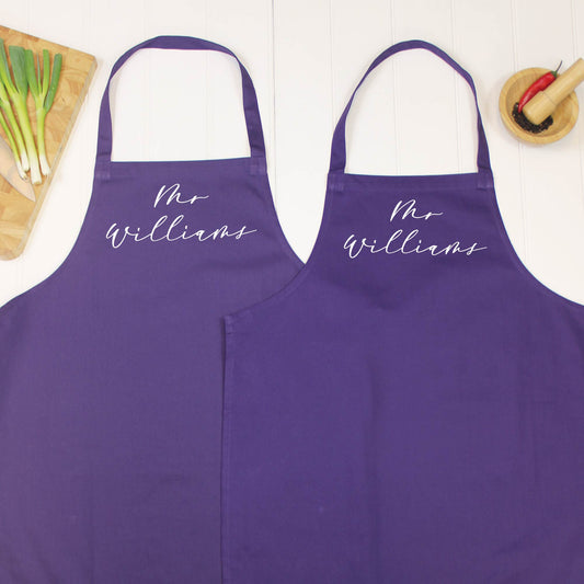 Mr And Mrs Personalised Apron Script Style - Lovetree Design