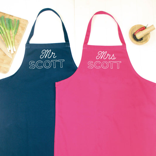 Mr And Mrs Personalised Apron Set Retro Style - Lovetree Design