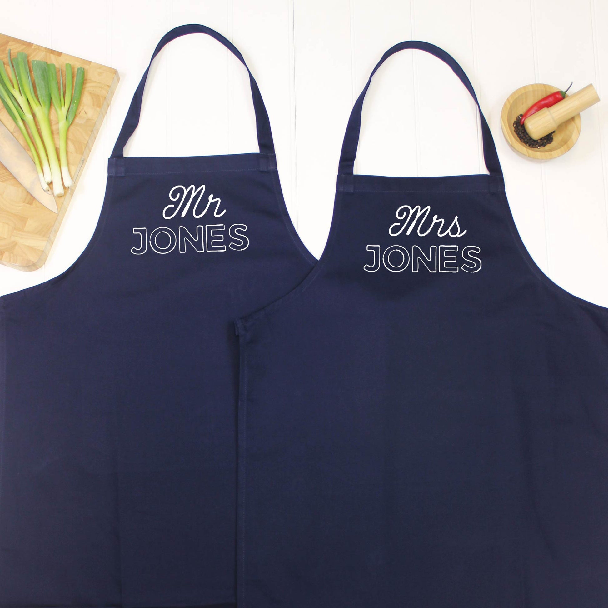 Mr And Mrs Personalised Apron Set Retro Style - Lovetree Design