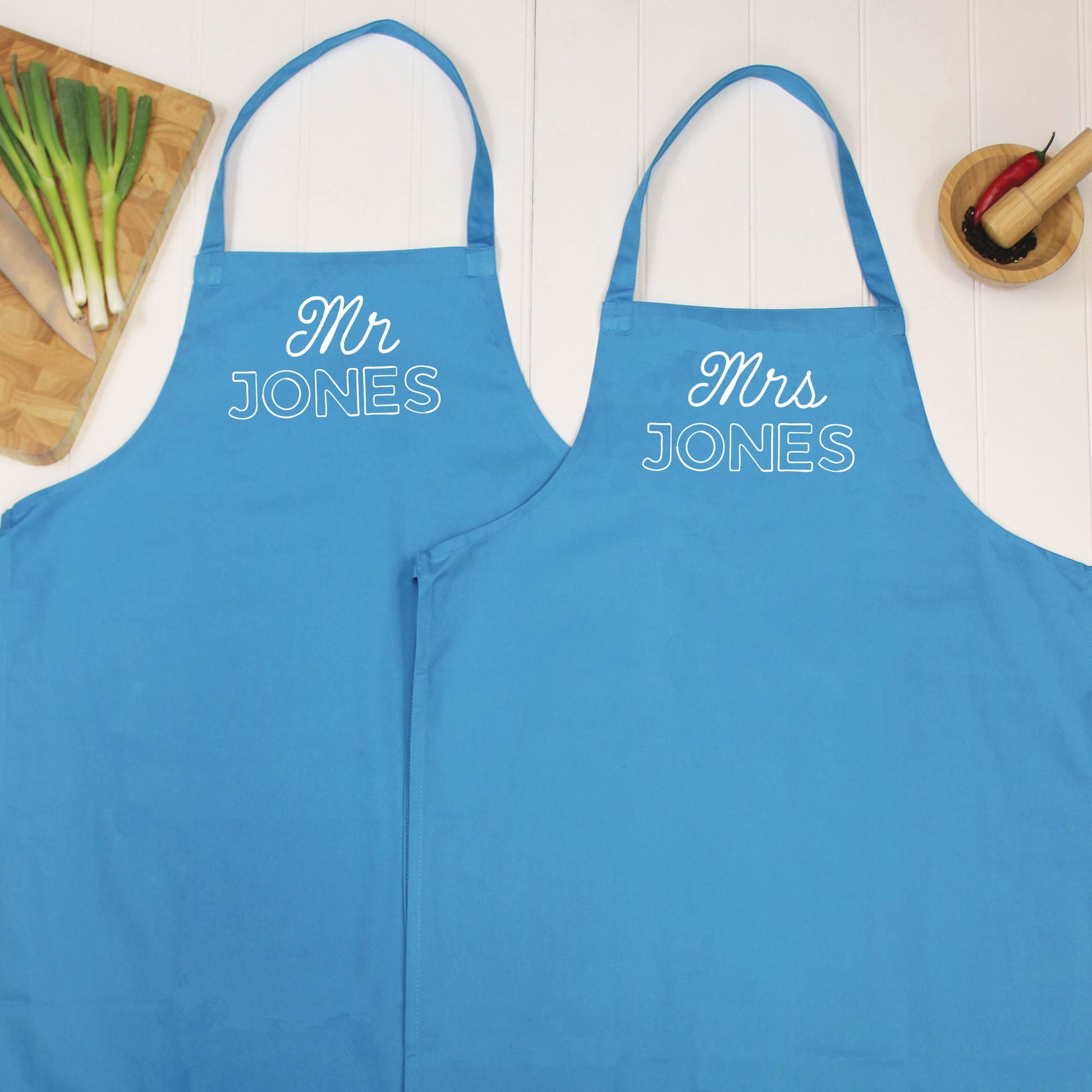 Mr And Mrs Personalised Apron Set Retro Style - Lovetree Design
