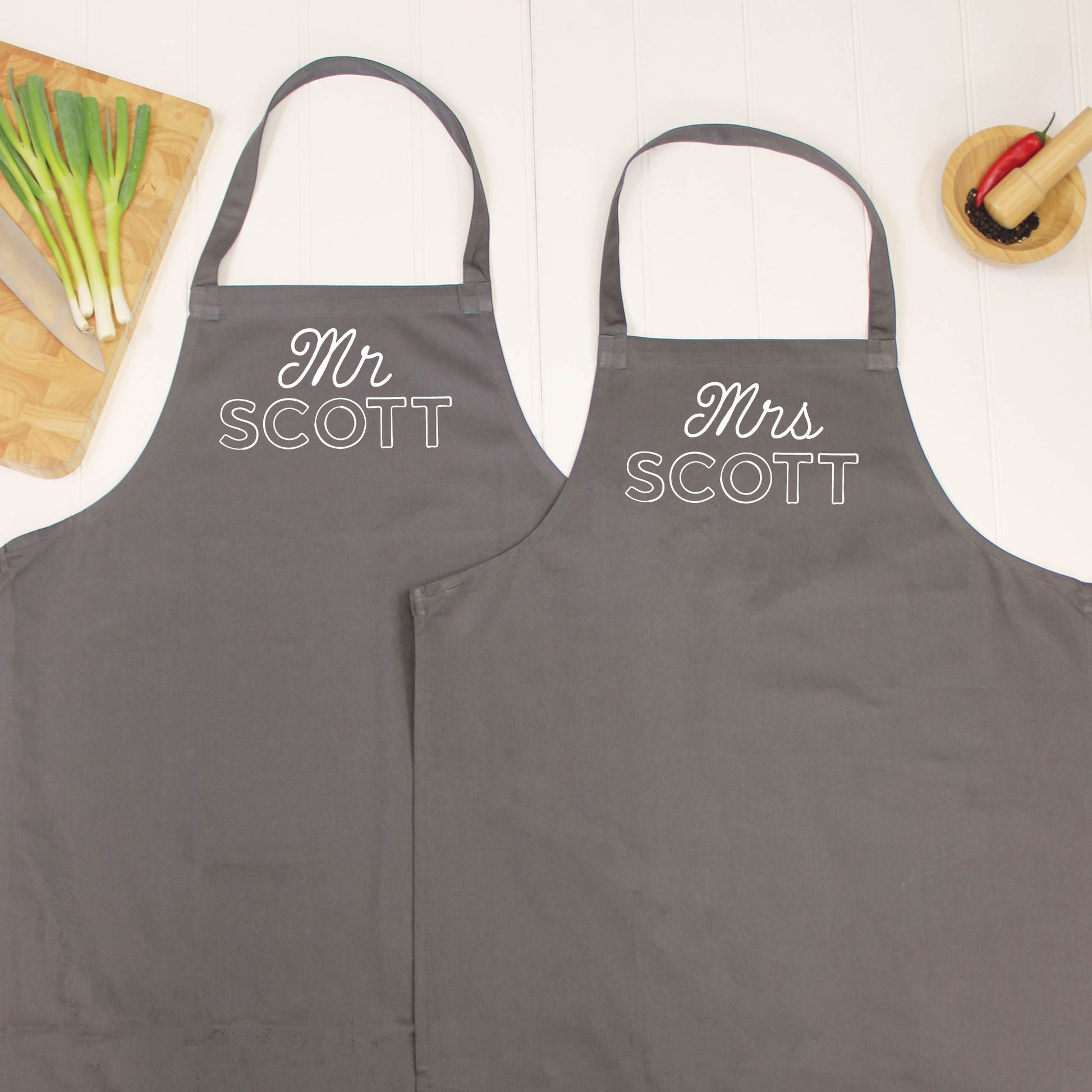 Mr And Mrs Personalised Apron Set Retro Style - Lovetree Design