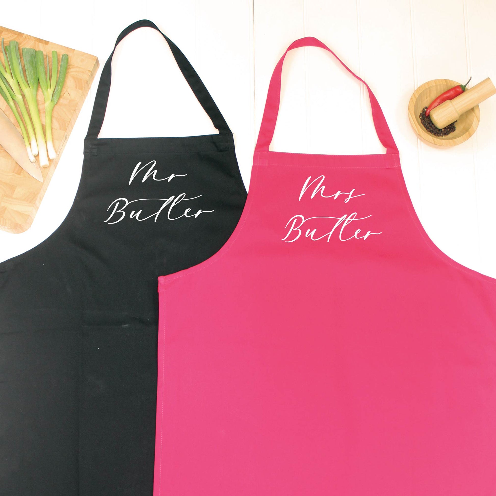 Mr And Mrs Personalised Apron Script Style - Lovetree Design