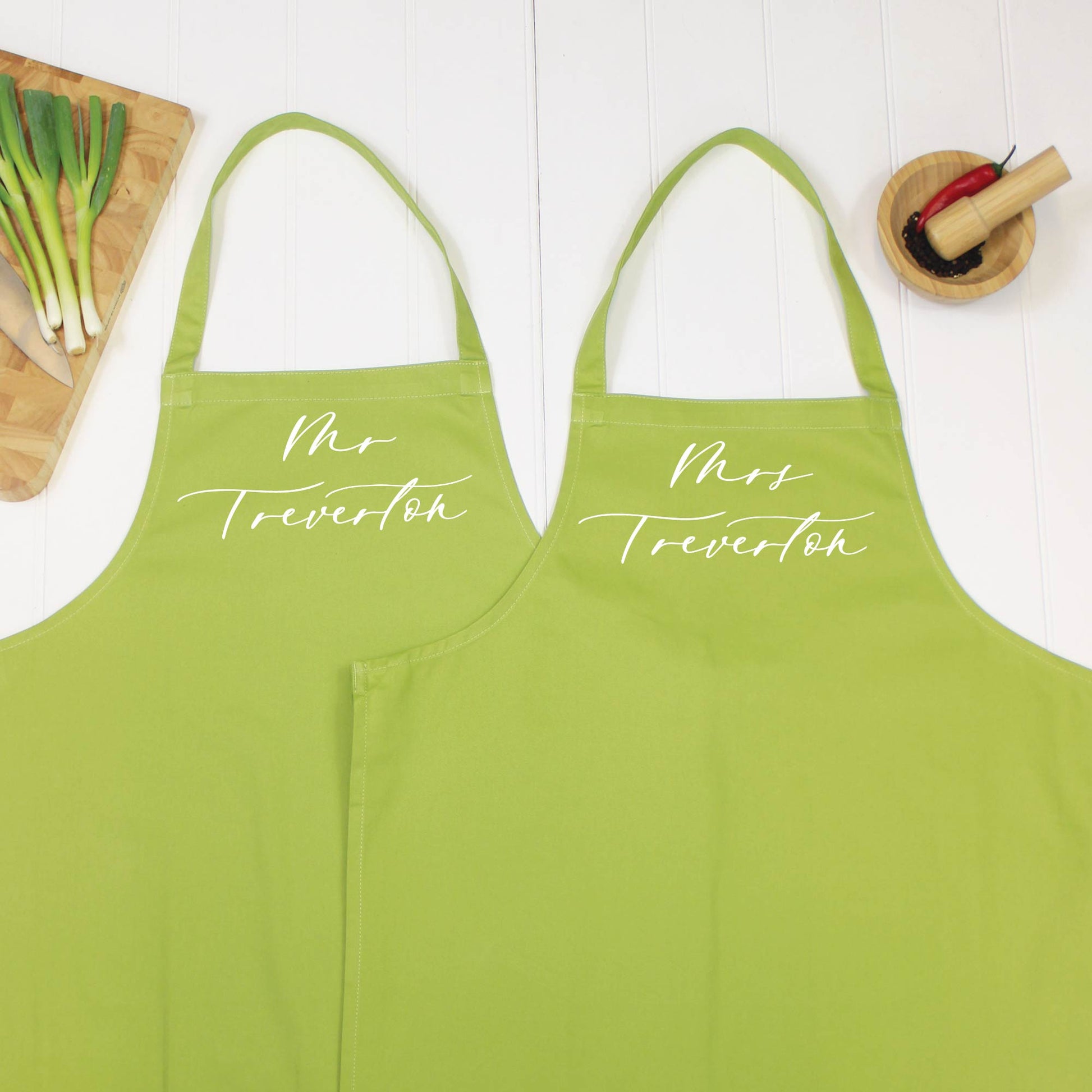 Mr And Mrs Personalised Apron Script Style - Lovetree Design