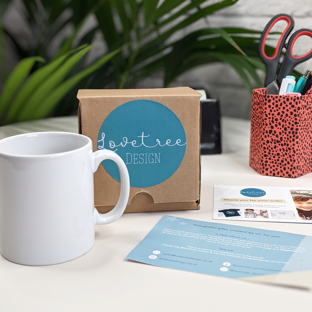 White mug with Lovetree packaging