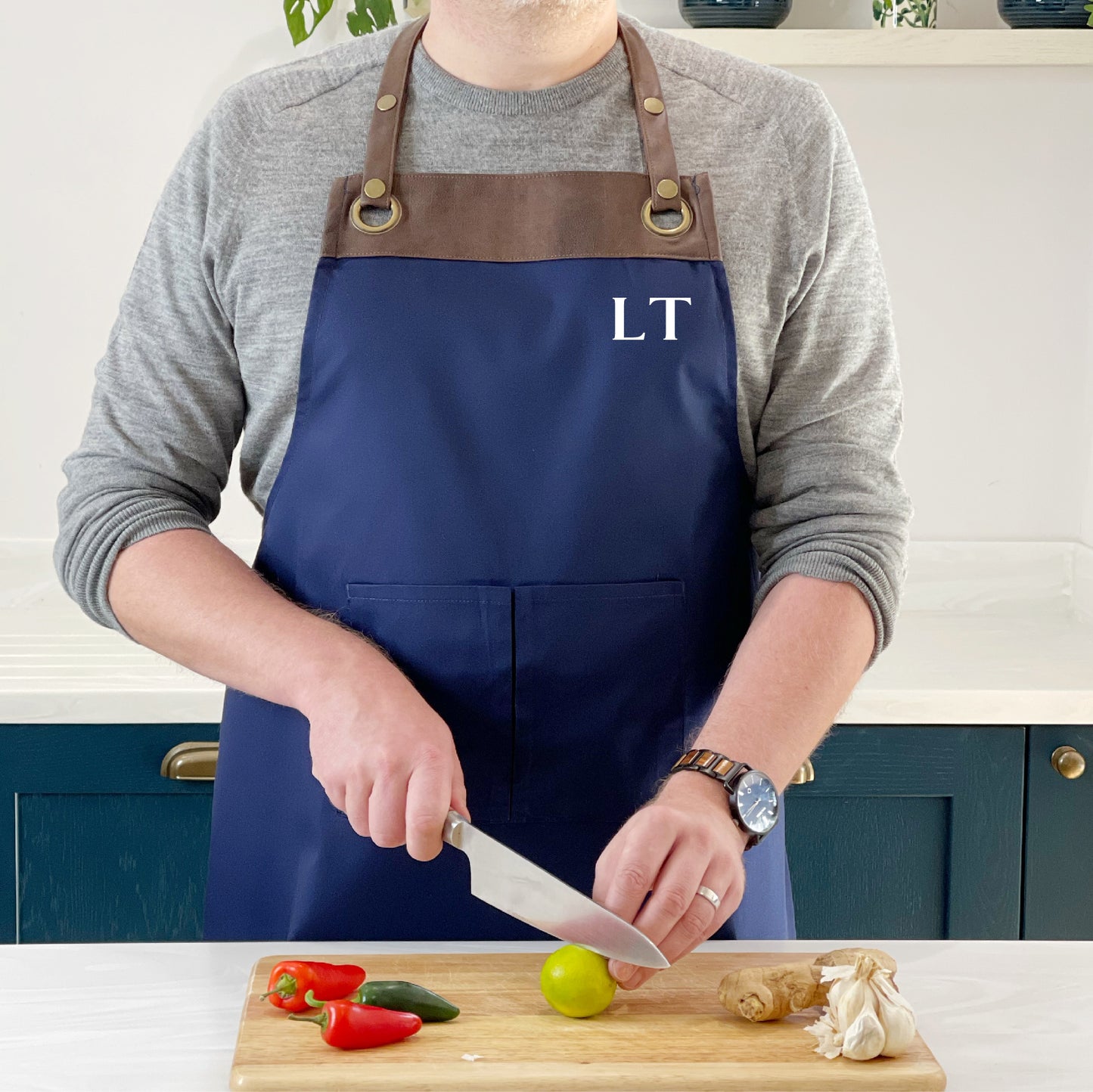 Personalised Artisan Apron With Faux Leather Detail - Lovetree Design