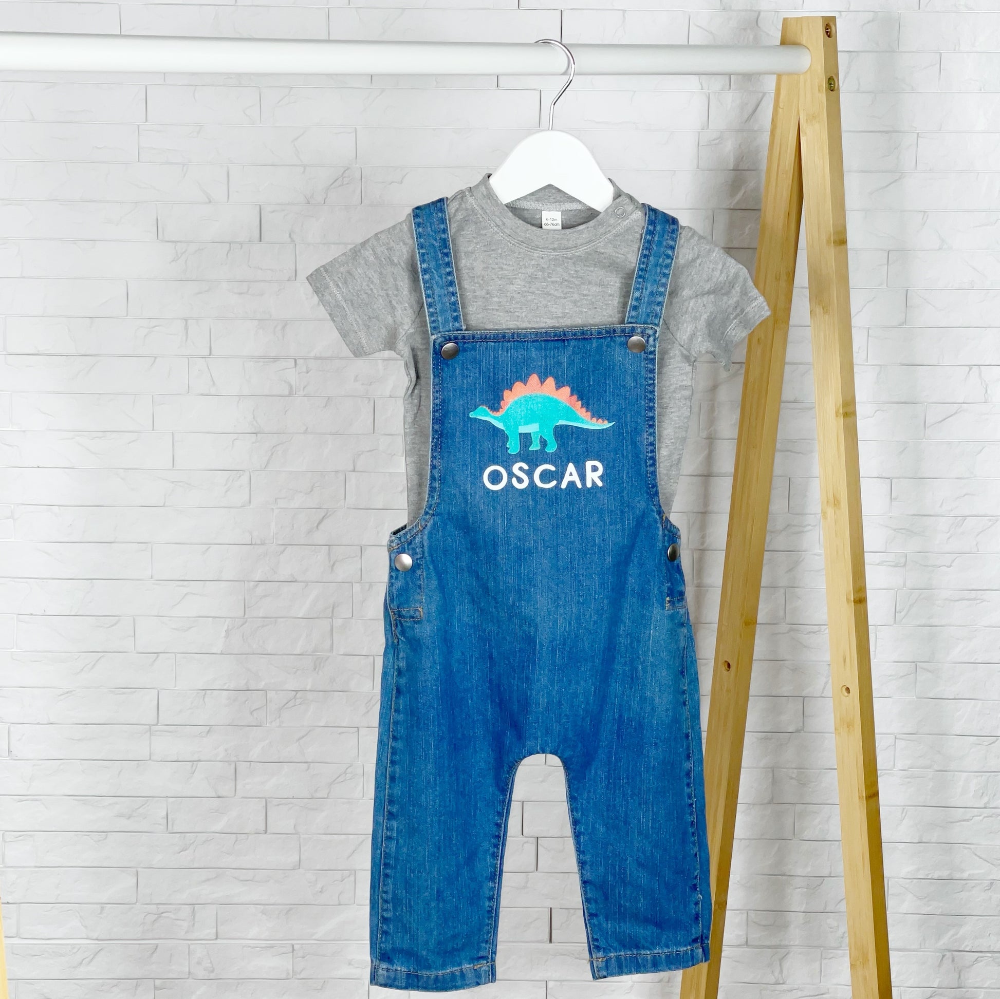 Dinosaur Personalised Baby/Kids Denim Dungarees - Lovetree Design