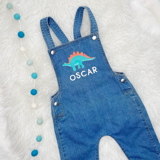 Dinosaur Personalised Baby/Kids Denim Dungarees - Lovetree Design