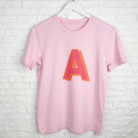 Personalised Retro Initial T Shirt Pink - Lovetree Design