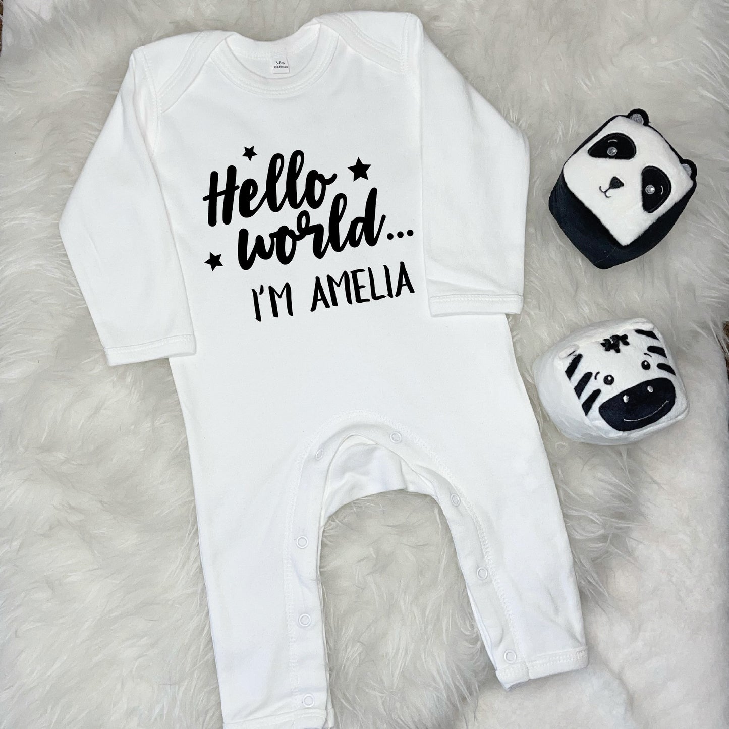 Hello World.. Personalised New Baby Babygrow - Lovetree Design