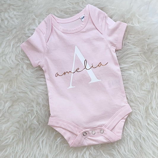 Rose Gold Girls Babygrow Personalised With Name - Lovetree Design