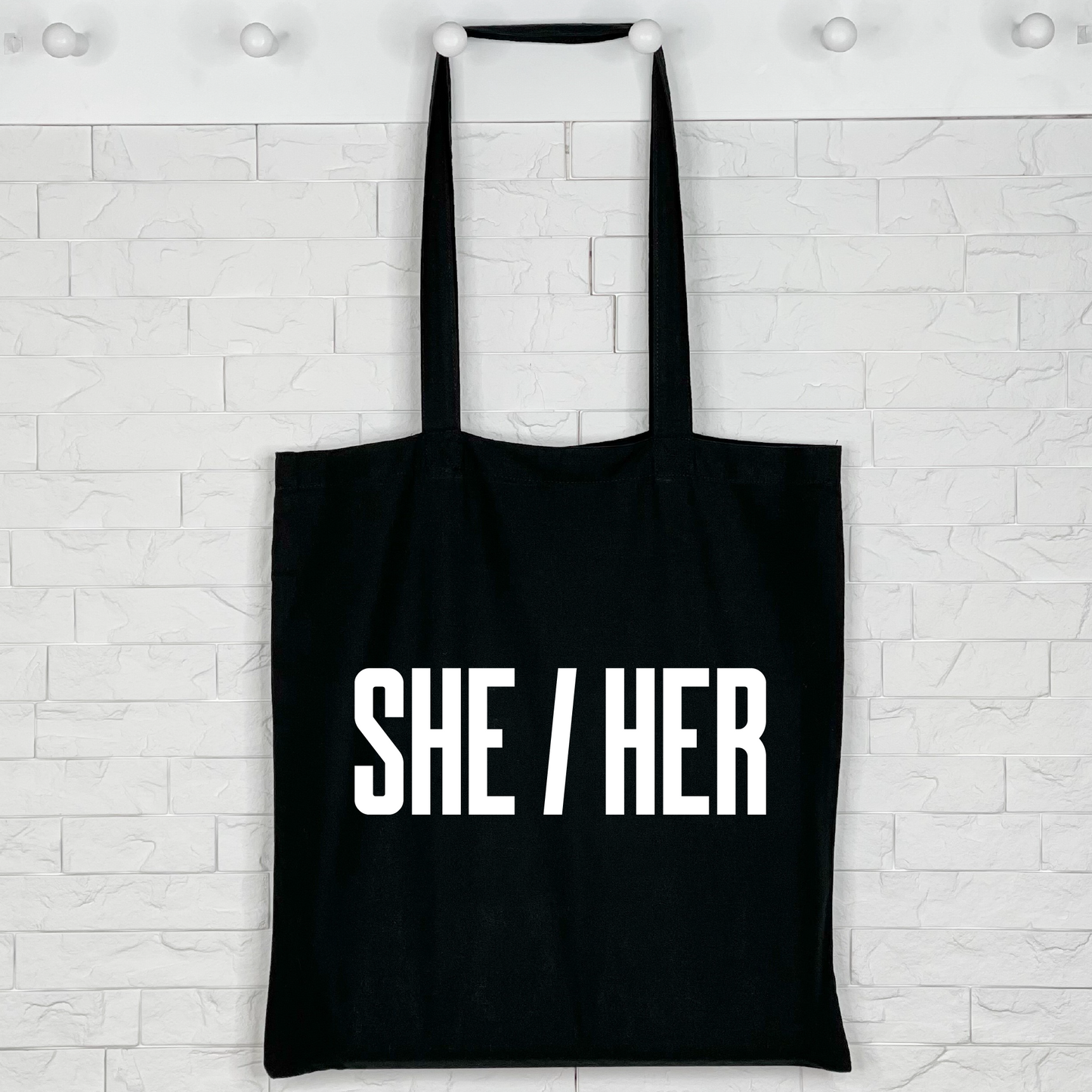 pronouns tote bag black colour she her